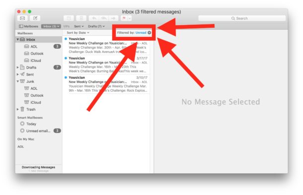 filter to unread emails in outlook for mac